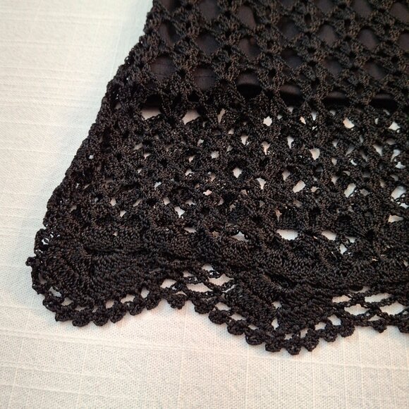 Black Fine Filigree Crochet Corset Sz M Lined Scalloped Edges Stretchy - Picture 5 of 16